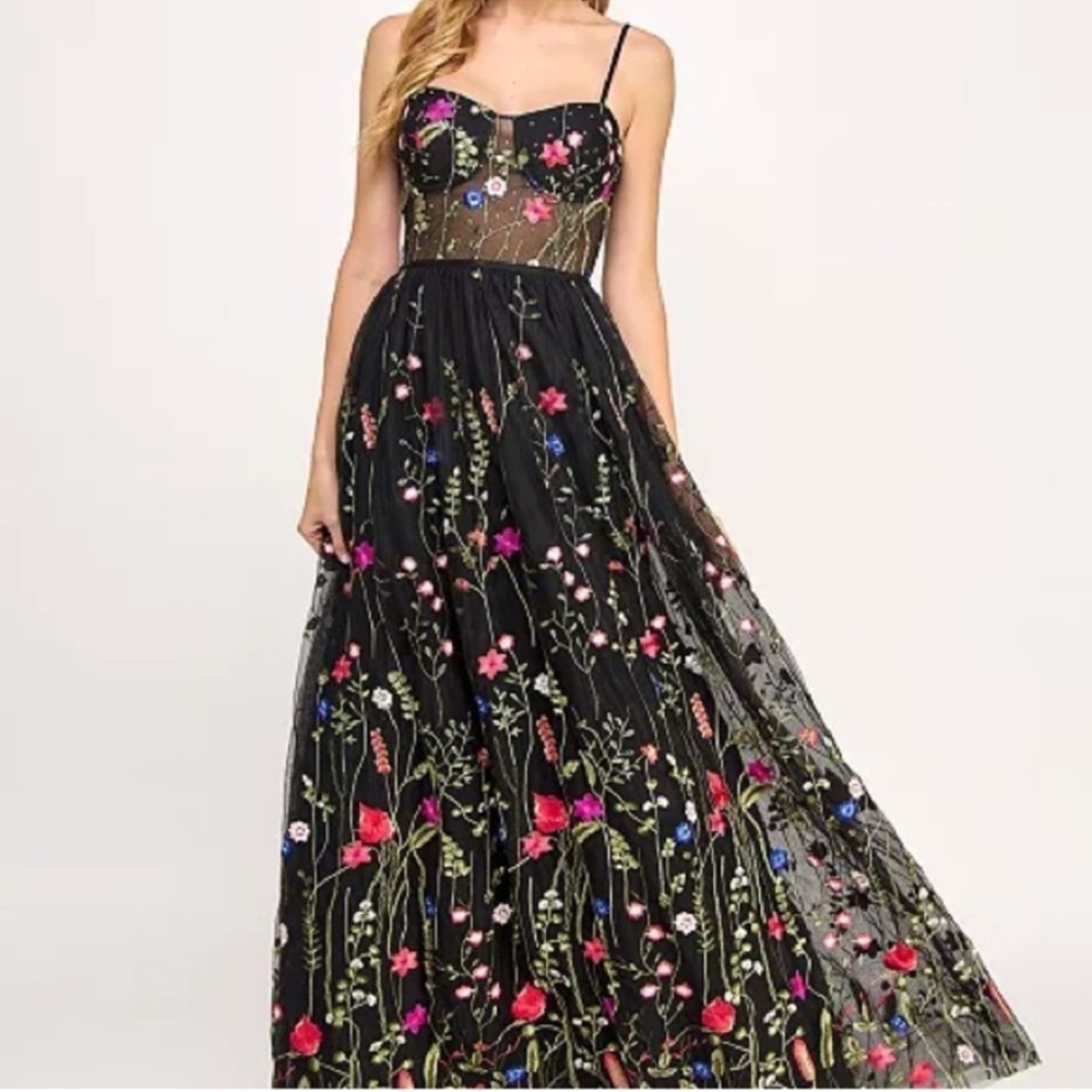 NWT City Studios Juniors' Floral-Embroidery Illusion-Corset Gown - Size 15/16 - Picture 2 of 8